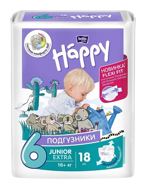 Купить Подгузники детские Happy Junior Extra, вес 16+ кг.,18 шт. с  доставкой в Москве