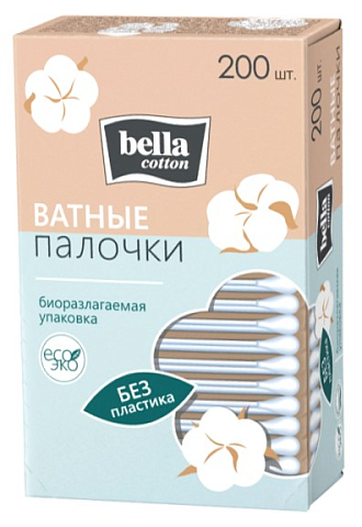 Ватные палочки bella cotton на бумажной основе, 200 шт.