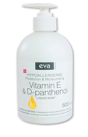 Гипоаллергенное жидкое крем-мыло для рук eva natura "Витамин Е и Д-пантенол", 500 мл