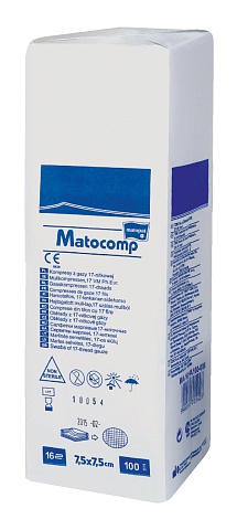 Салфетки Matocomp, марлевые нестерильные 7,5*7,5 см.,16 сл, 17 нит,  100 шт.