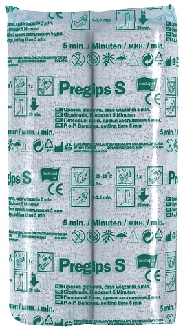 Бинт гипсовый Pregips S, среднего времени схватывания, 3 x 0,10 м., 2 шт. (без втулки)