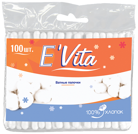 Ватные палочки "E'Vita"  100 шт./уп. (в п/э упаковке)