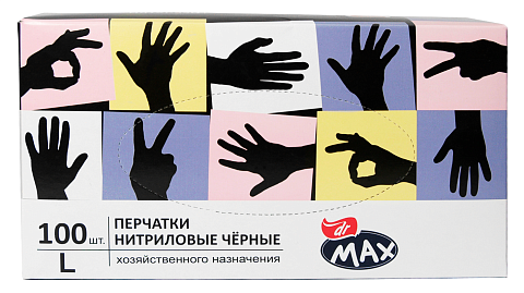 Перчатки нестер. нитриловые, черные, «Dr.Max», без пудры, размер L по 100 шт.