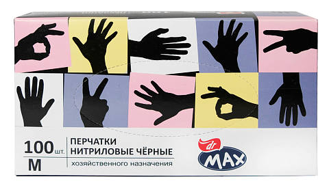 Перчатки нестер. нитриловые, черные, «Dr.Max»,  без пудры, размер M по 100 шт.