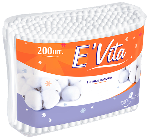 Ватные палочки "E'Vita"  200 шт./уп. (в п/э упаковке)